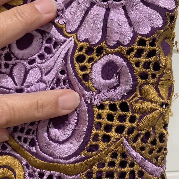 Anthropologie | Mini Dress Purple Gold Embroidered Halter Back- Size 4 Petite - Picture 6 of 15